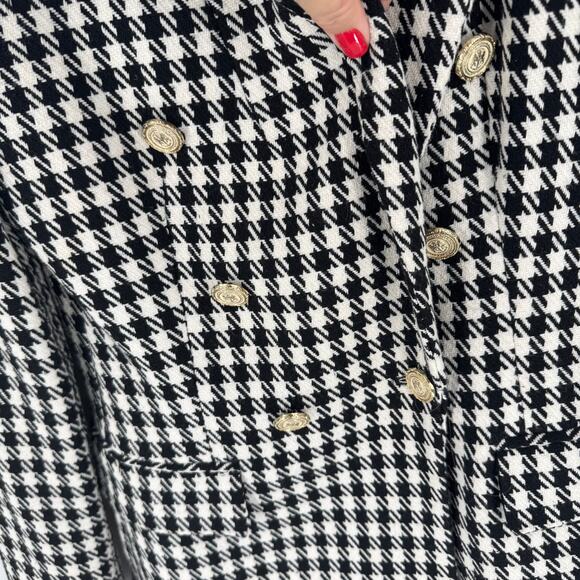 ZARA Black White Houndstooth Double Breasted Blazer Gold Button Tweed Size Small - Picture 4 of 9